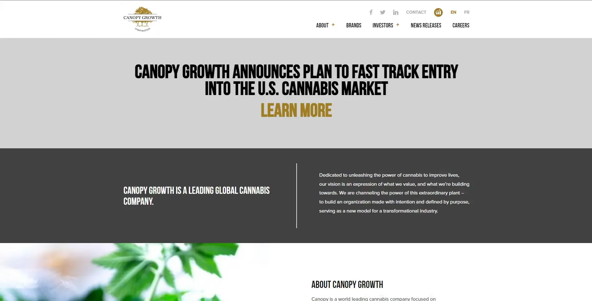 Canopy Growth website screenshot